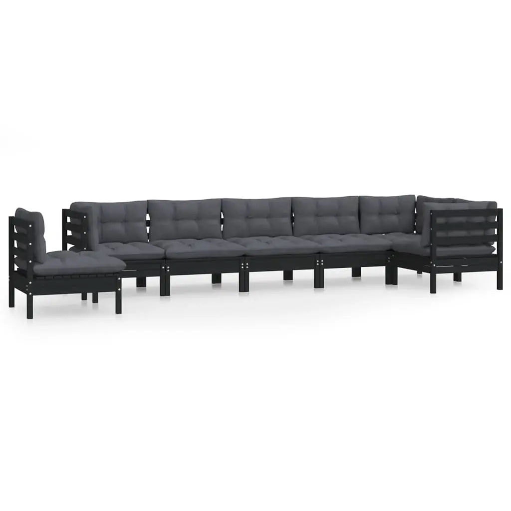 8 Piece Garden Lounge Set with Cushions Black Solid Pinewood 3096735 - Furniture