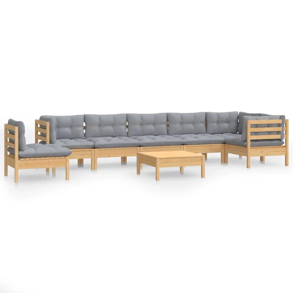 9 Piece Garden Lounge Set with Grey Cushions Solid Pinewood 3096736 - Furniture