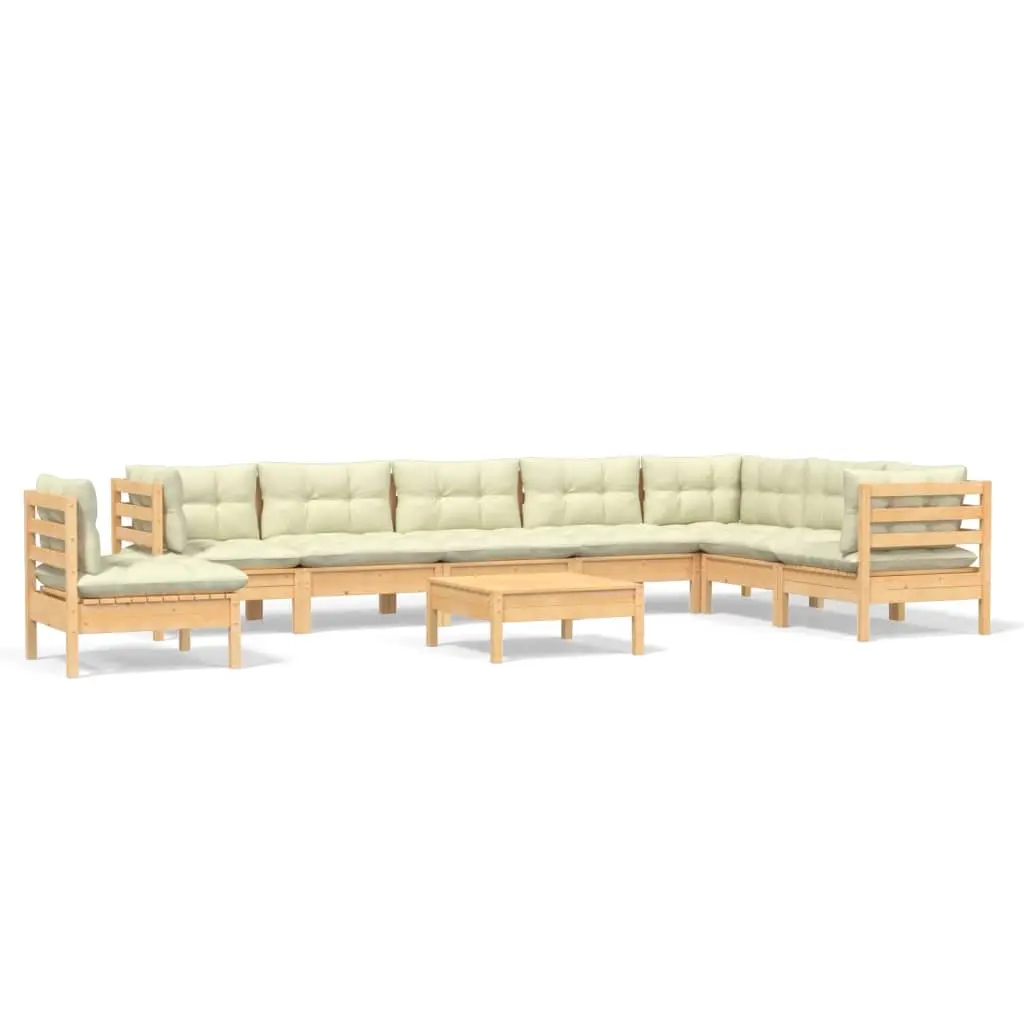 9 Piece Garden Lounge Set with Cream Cushions Solid Pinewood 3096737 - Furniture