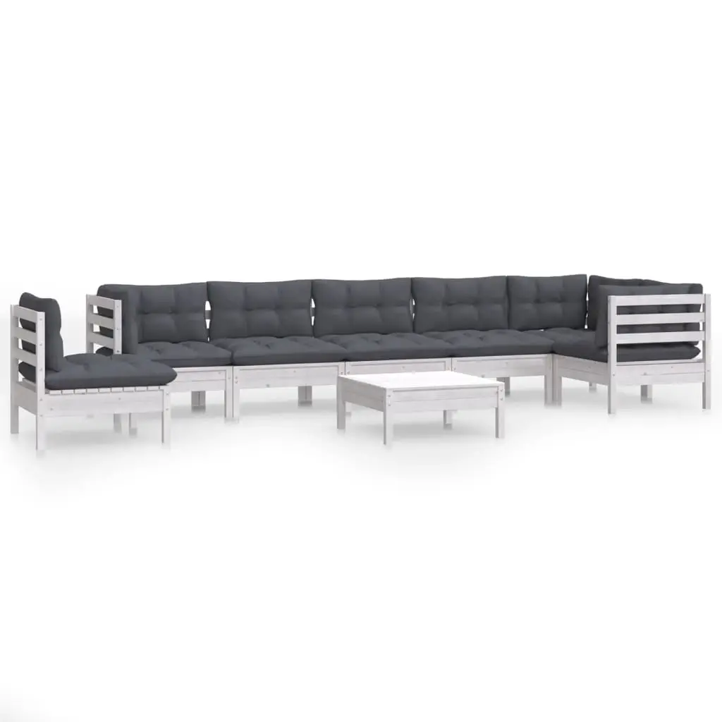 9 Piece Garden Lounge Set with Cushions White Solid Pinewood 3096738 - Furniture