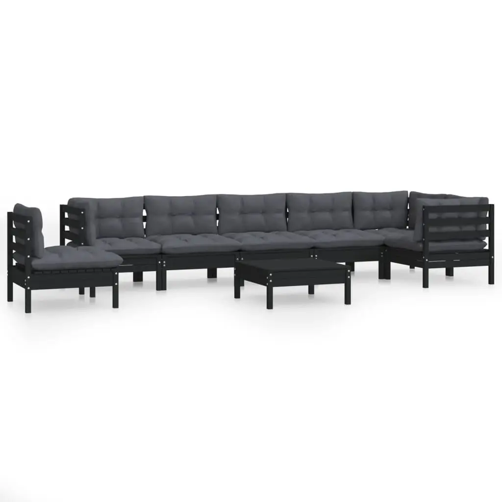 9 Piece Garden Lounge Set with Cushions Black Solid Pinewood 3096741 - Furniture