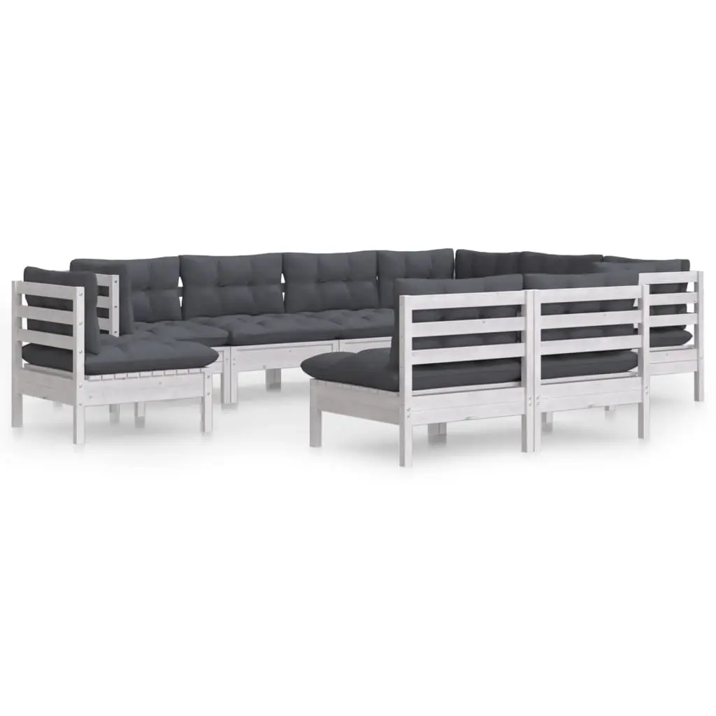 9 Piece Garden Lounge Set with Cushions White Solid Pinewood 3096744 - Furniture