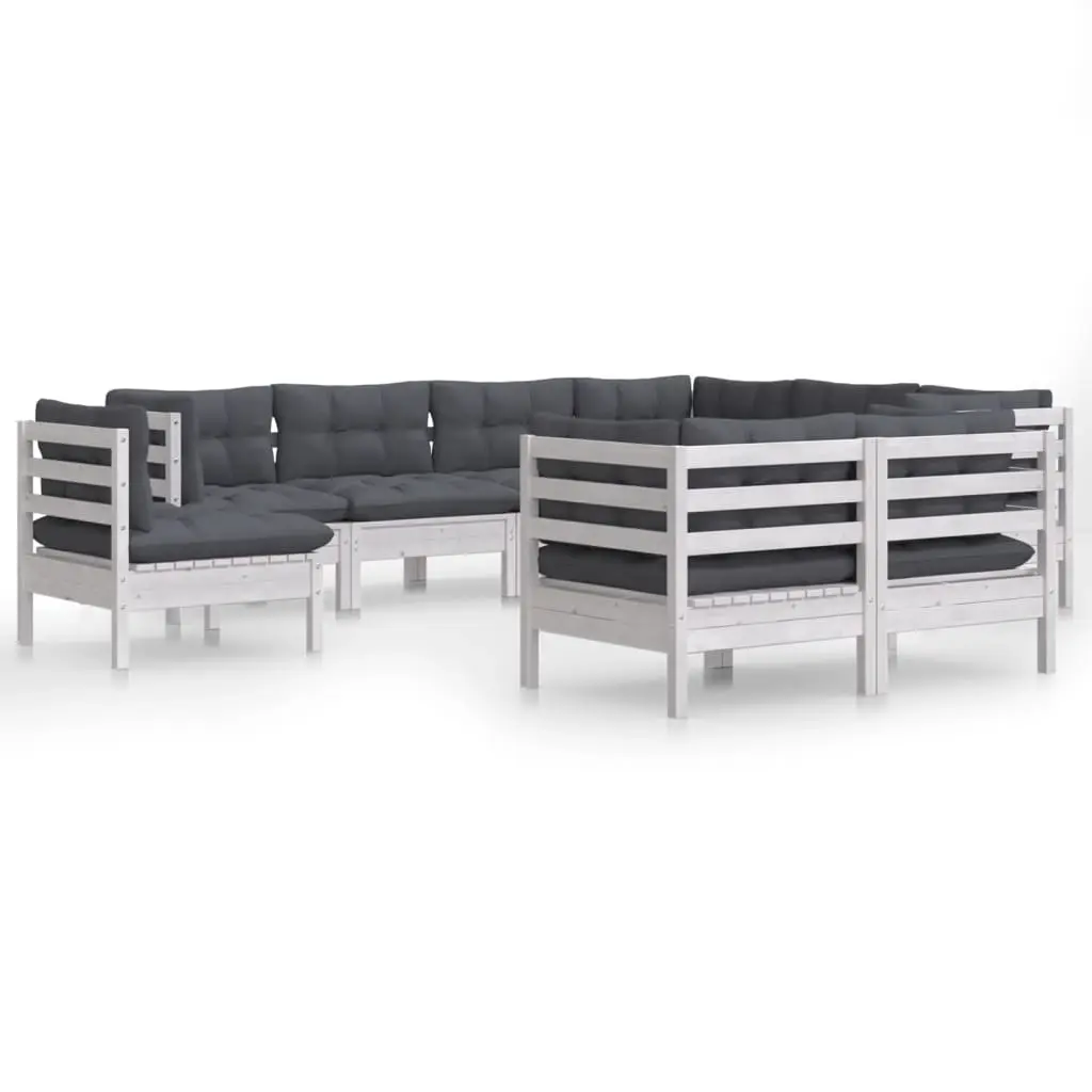 9 Piece Garden Lounge Set with Cushions White Solid Pinewood 3096768 - Furniture