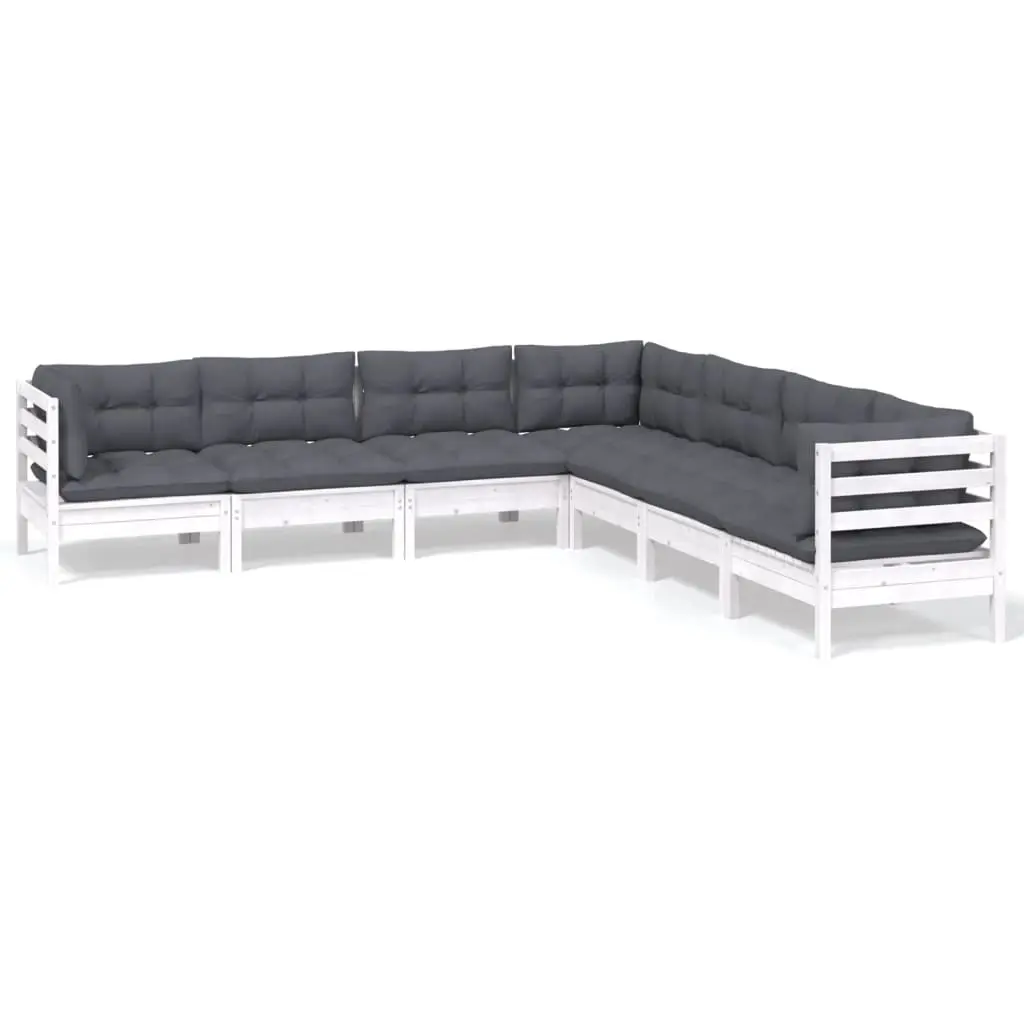 7 Piece Garden Lounge Set with Cushions White Solid Pinewood 3096792 - Furniture