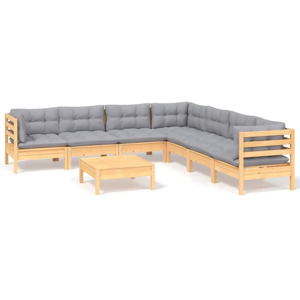 8 Piece Garden Lounge Set with Grey Cushions Solid Pinewood 3096796 - Furniture