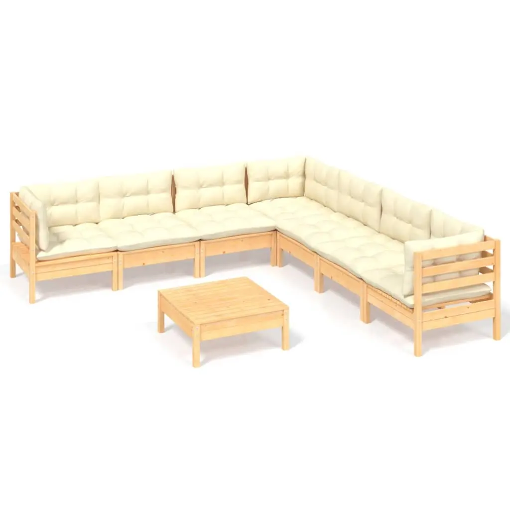 8 Piece Garden Lounge Set with Cream Cushions Solid Pinewood 3096797 - Furniture