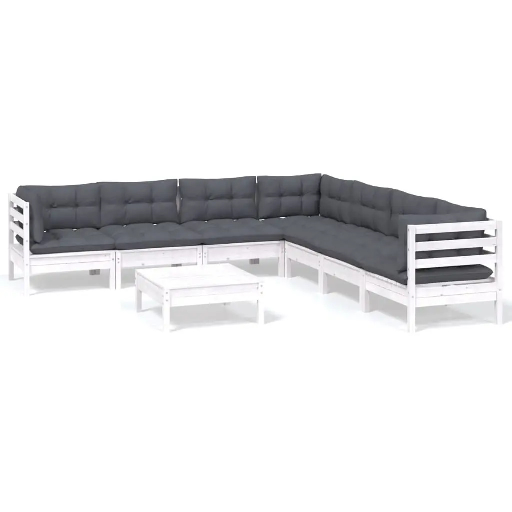 8 Piece Garden Lounge Set with Cushions White Solid Pinewood 3096798 - Furniture