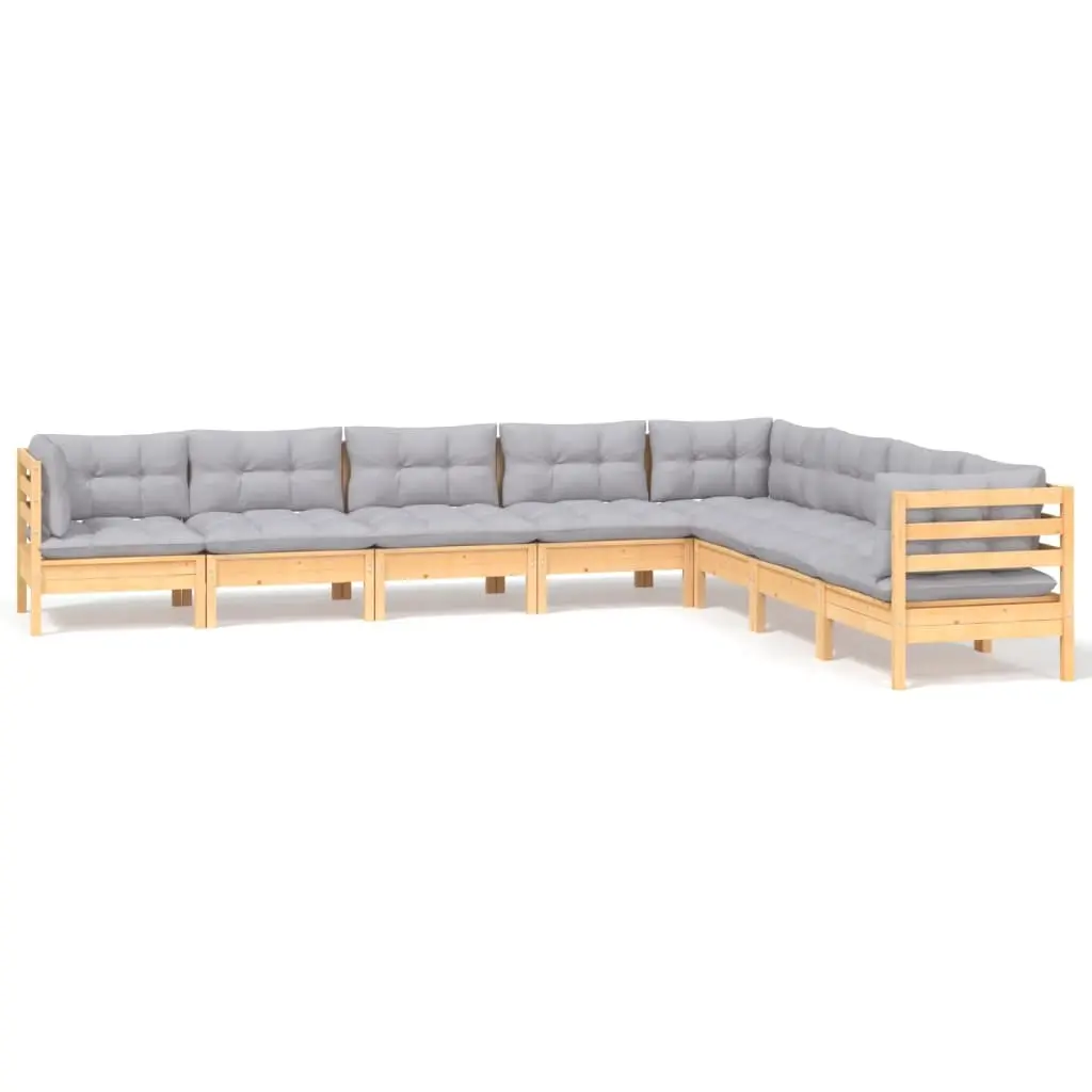 8 Piece Garden Lounge Set with Grey Cushions Solid Pinewood 3096802 - Furniture