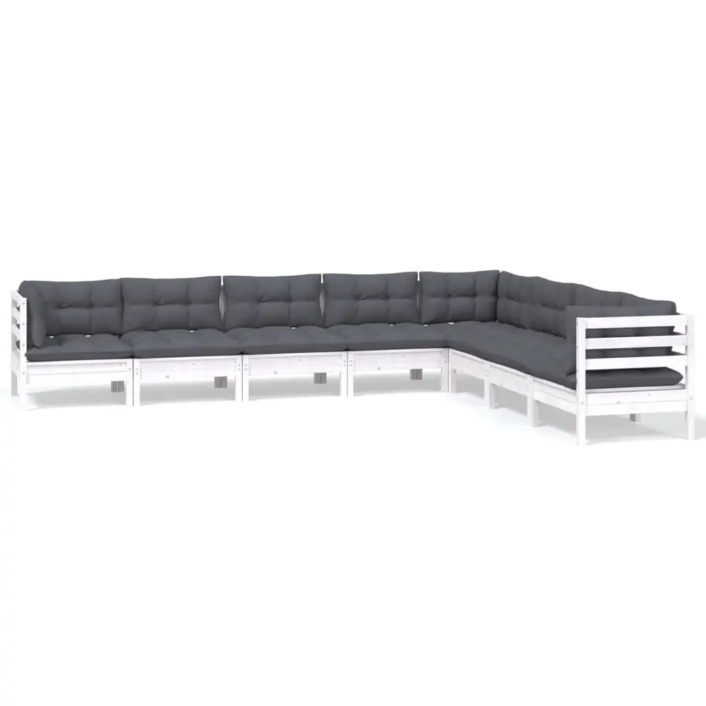 8 Piece Garden Lounge Set with Cushions White Solid Pinewood 3096804 - Furniture