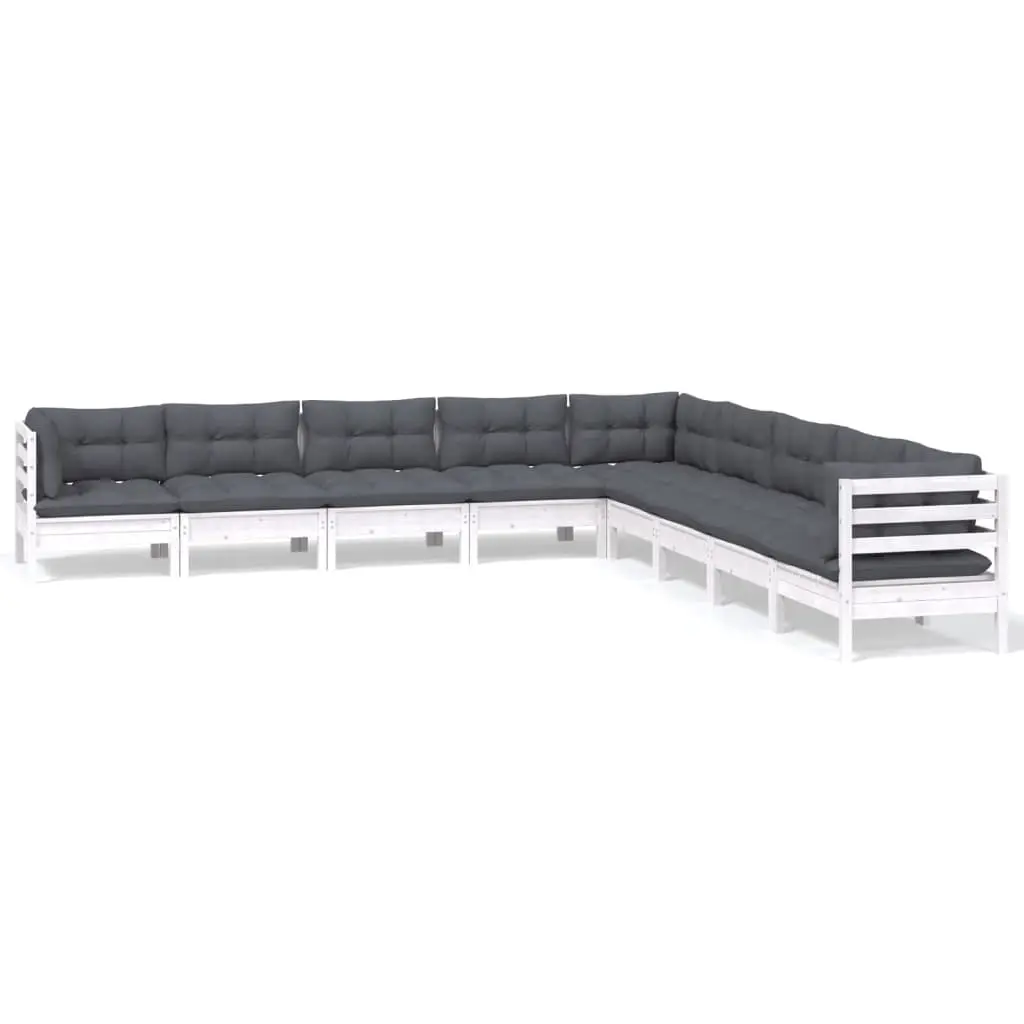 9 Piece Garden Lounge Set with Cushions White Solid Pinewood 3096816 - Furniture
