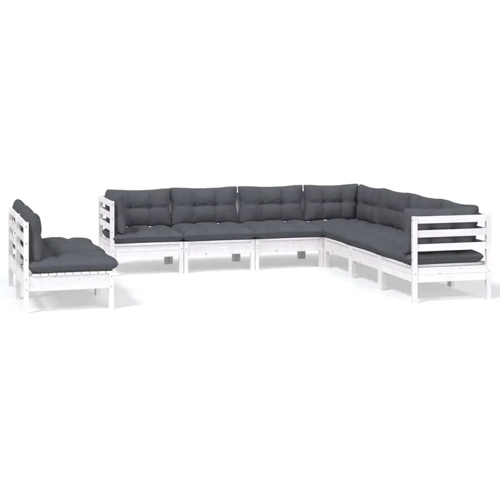 9 Piece Garden Lounge Set with Cushions White Solid Pinewood 3096828 - Furniture