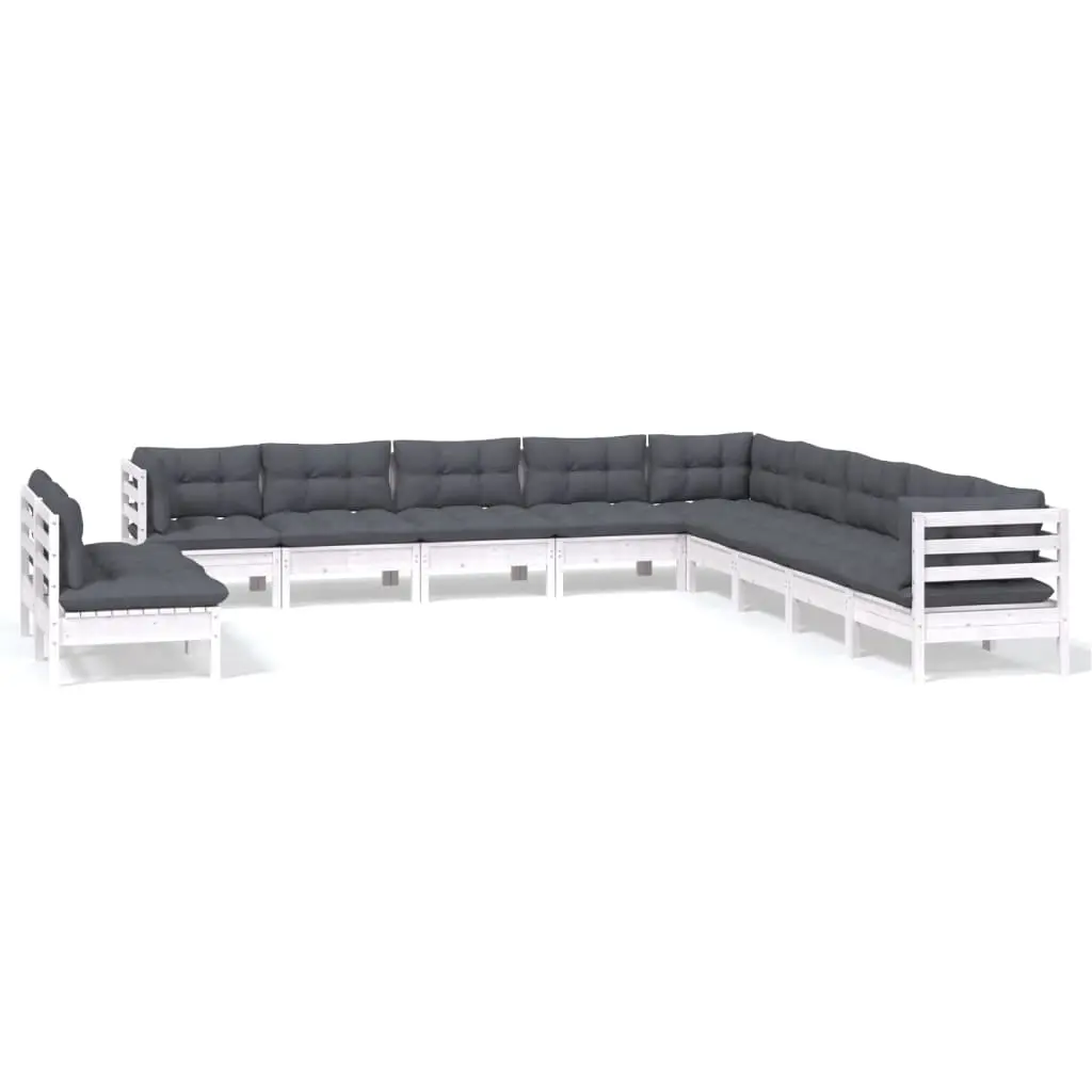 11 Piece Garden Lounge Set with Cushions White Solid Pinewood 3096852 - Furniture