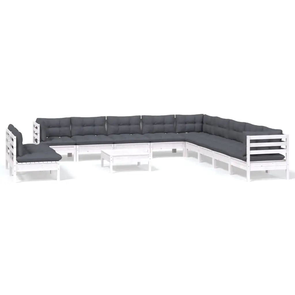 12 Piece Garden Lounge Set with Cushions White Solid Pinewood 3096858 - Furniture