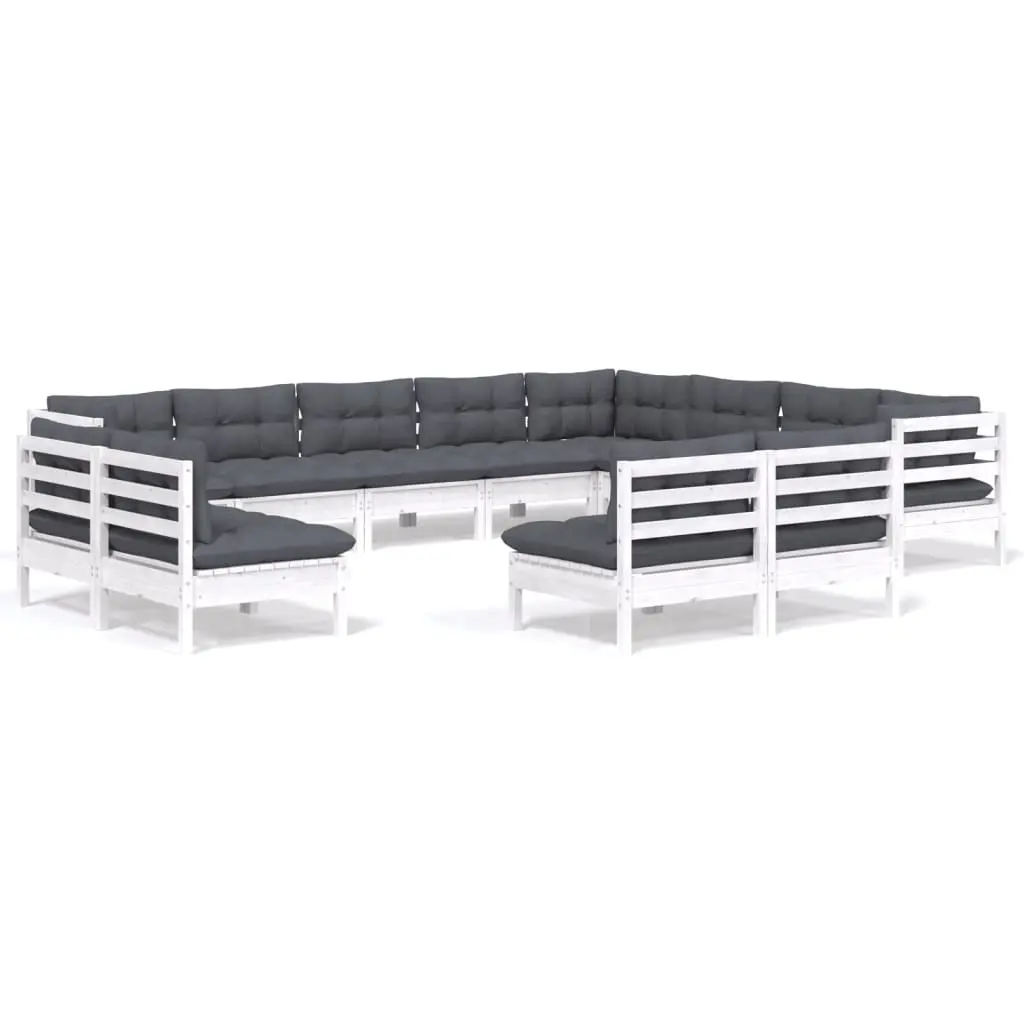 12 Piece Garden Lounge Set with Cushions White Solid Pinewood 3096876 - Furniture