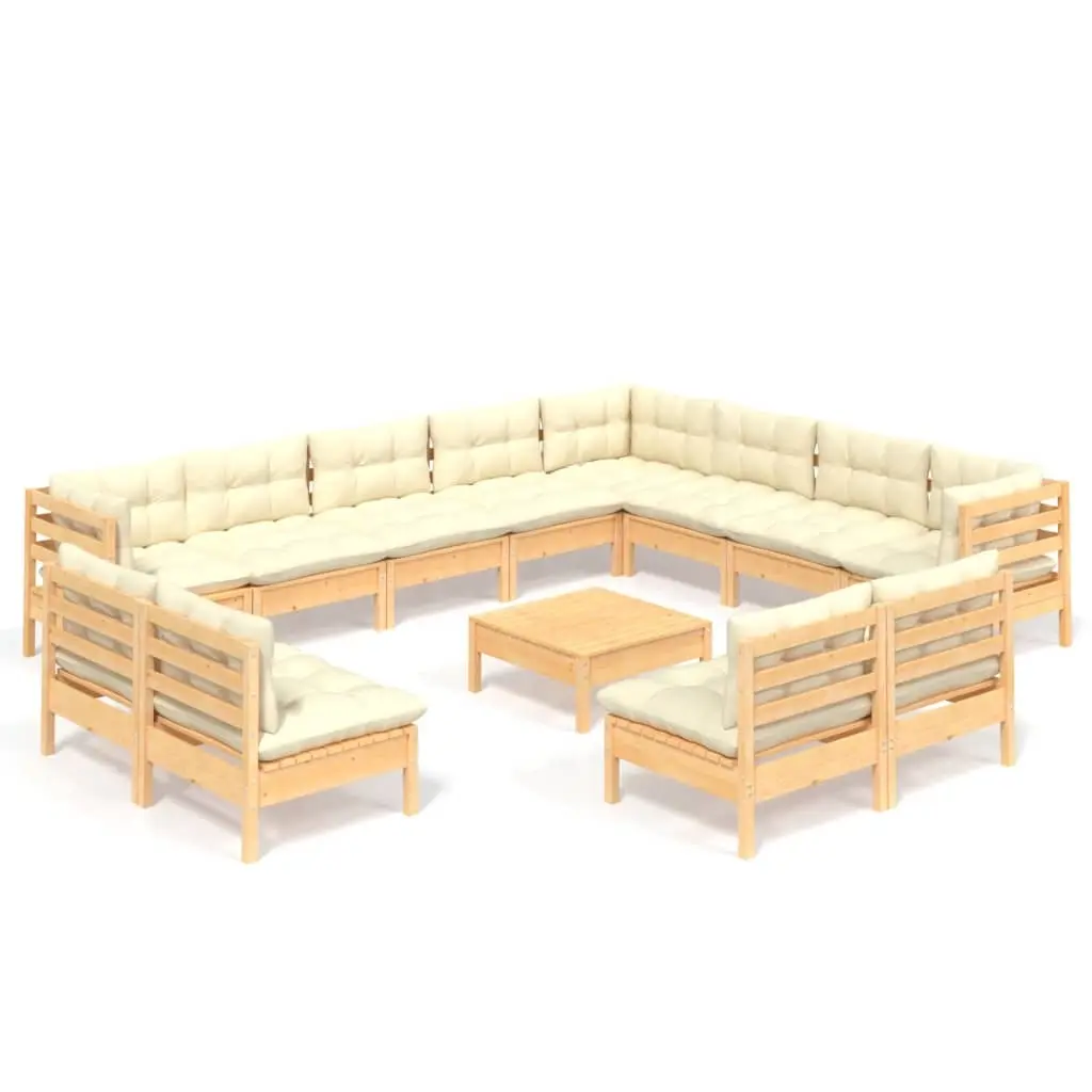 13 Piece Garden Lounge Set with Cream Cushions Solid Pinewood 3096881 - Furniture