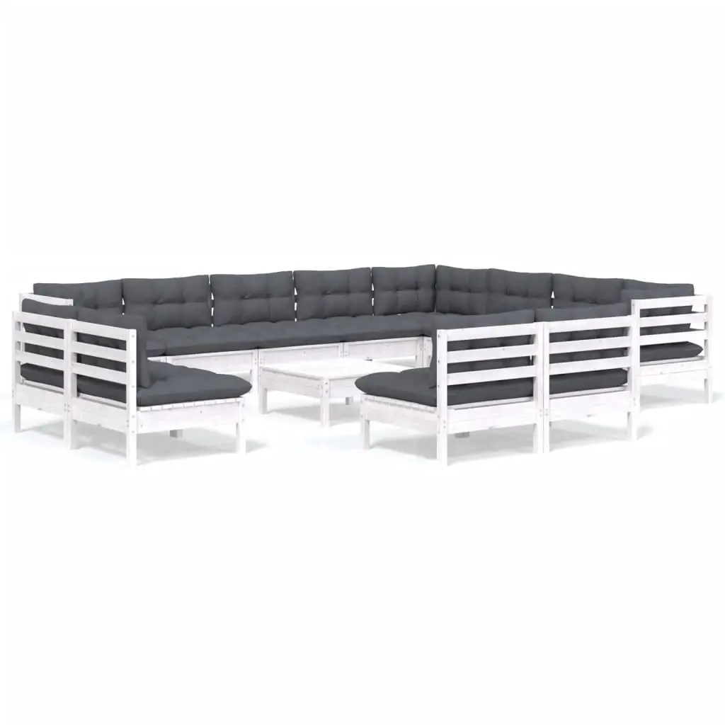 13 Piece Garden Lounge Set with Cushions White Solid Pinewood 3096882 - Furniture