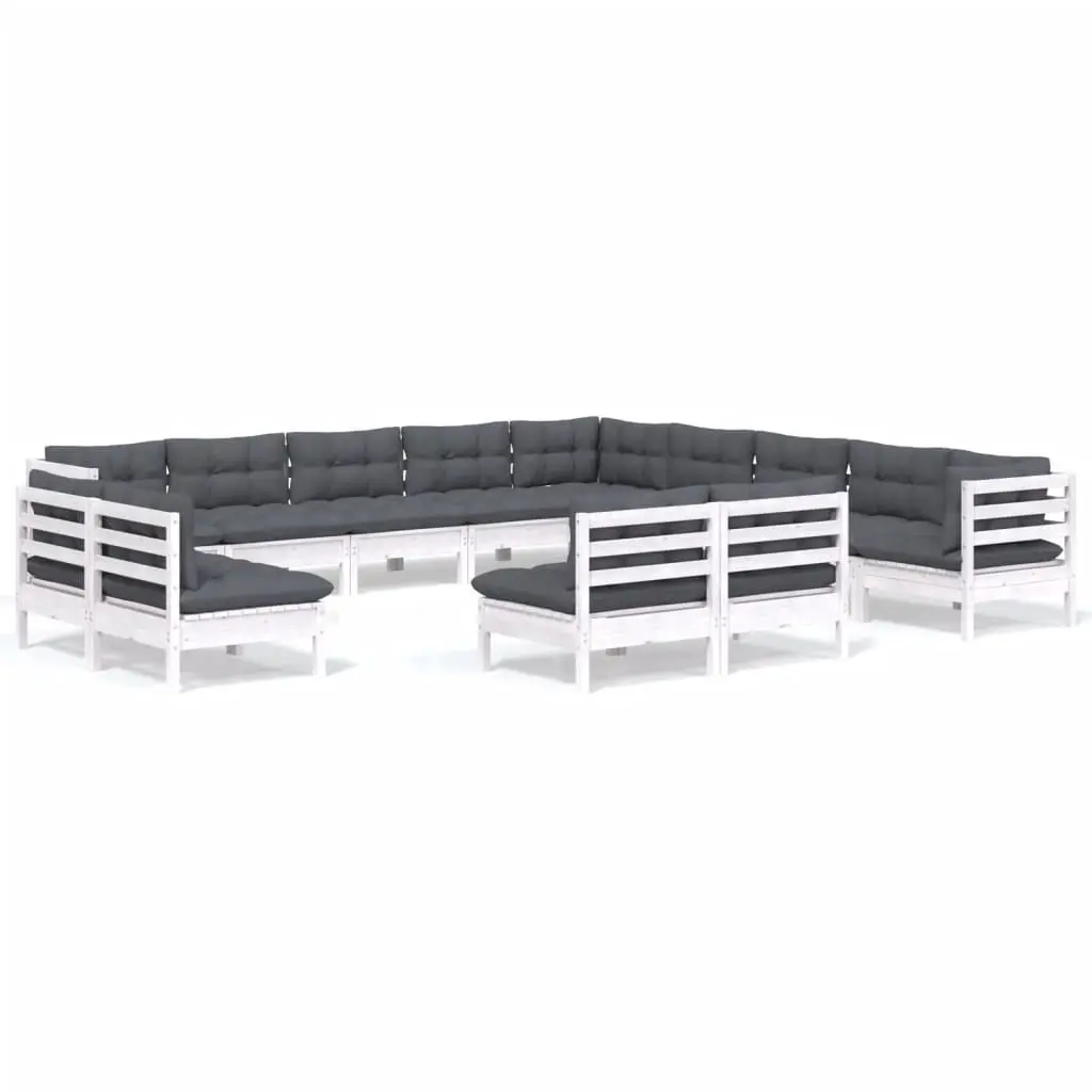 13 Piece Garden Lounge Set with Cushions White Solid Pinewood 3096888 - Furniture