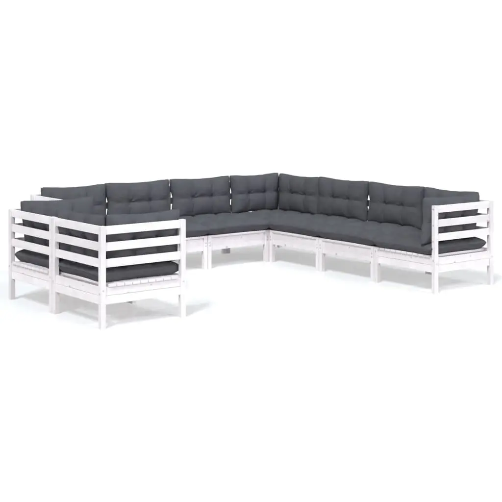 9 Piece Garden Lounge Set with Cushions White Solid Pinewood 3096900 - Furniture