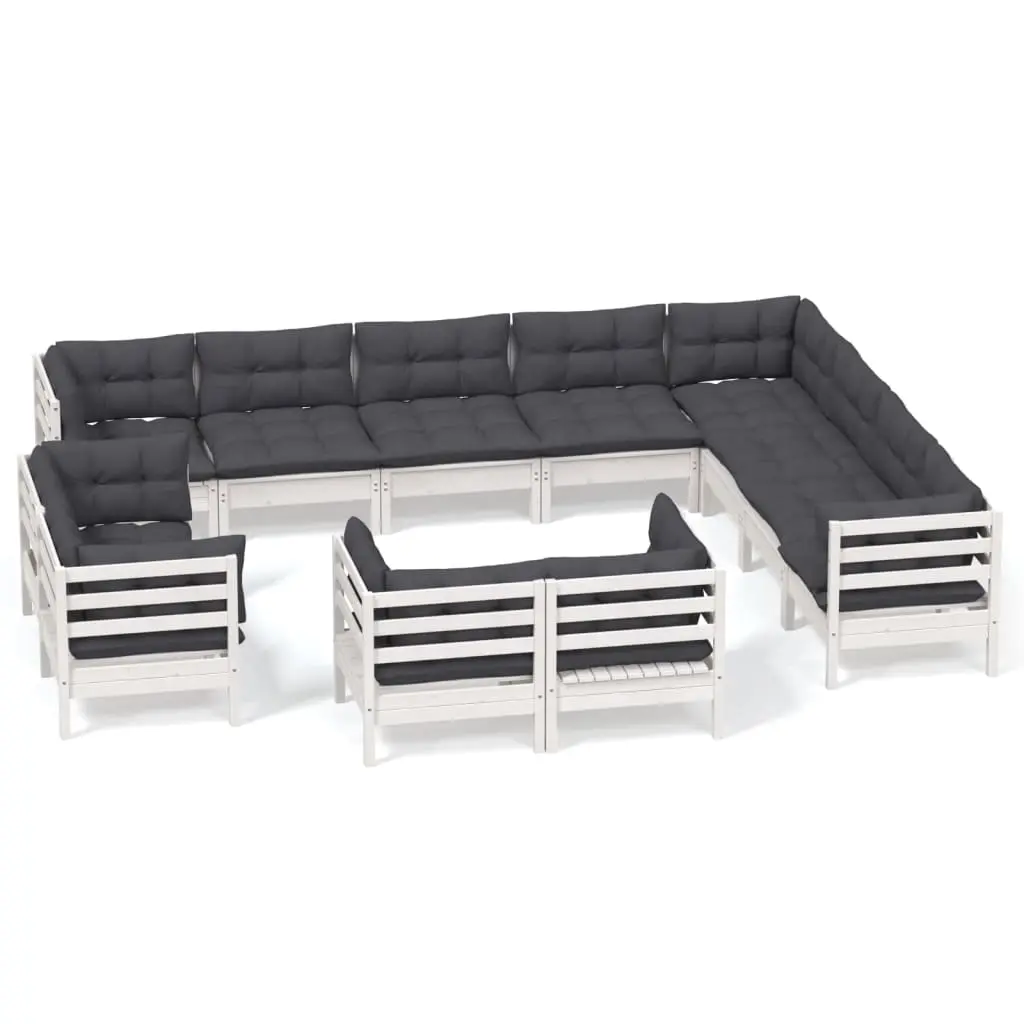 12 Piece Garden Lounge Set with Cushions White Solid Pinewood 3096948 - Furniture