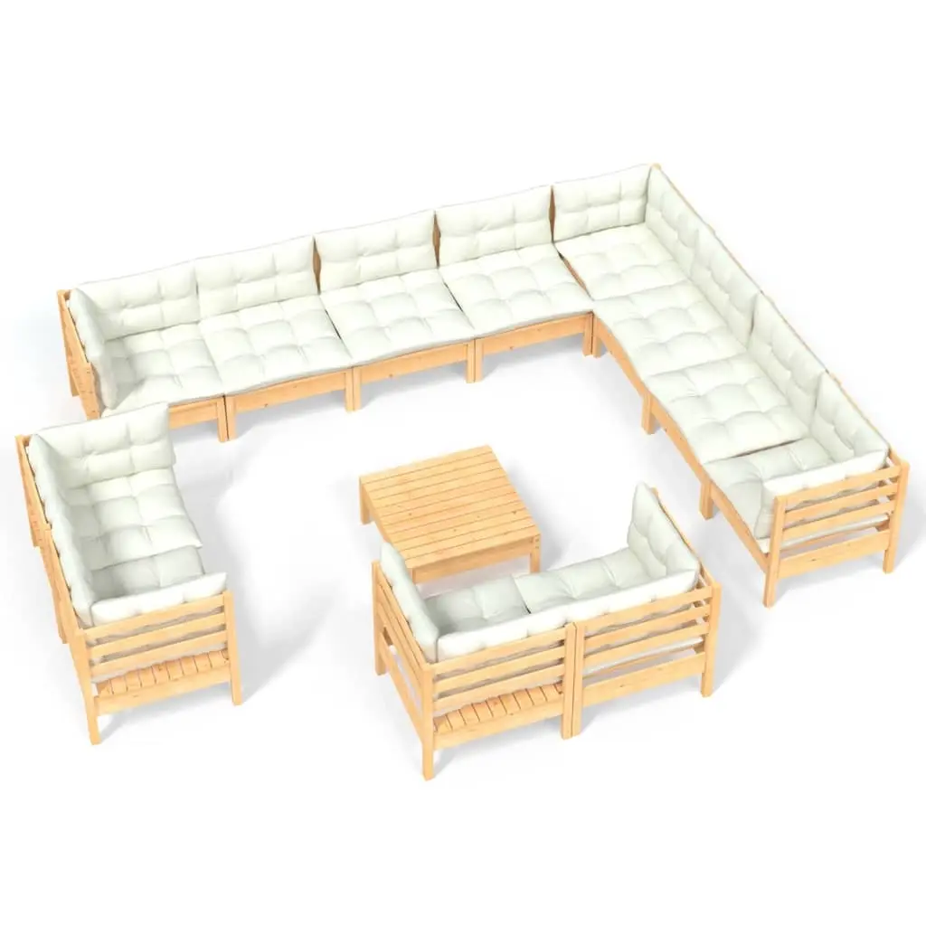 13 Piece Garden Lounge Set with Cream Cushions Solid Pinewood 3096953 - Furniture