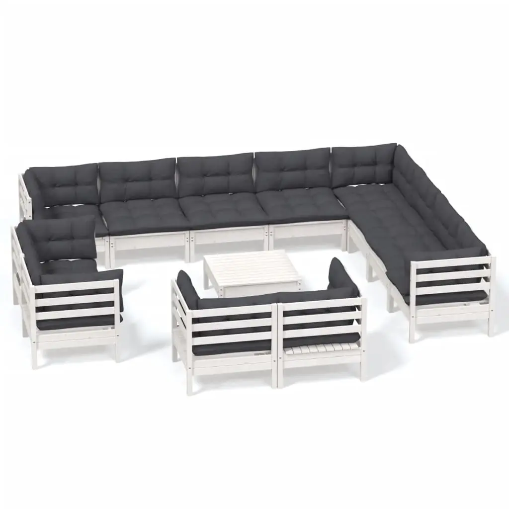13 Piece Garden Lounge Set with Cushions White Solid Pinewood 3096954 - Furniture