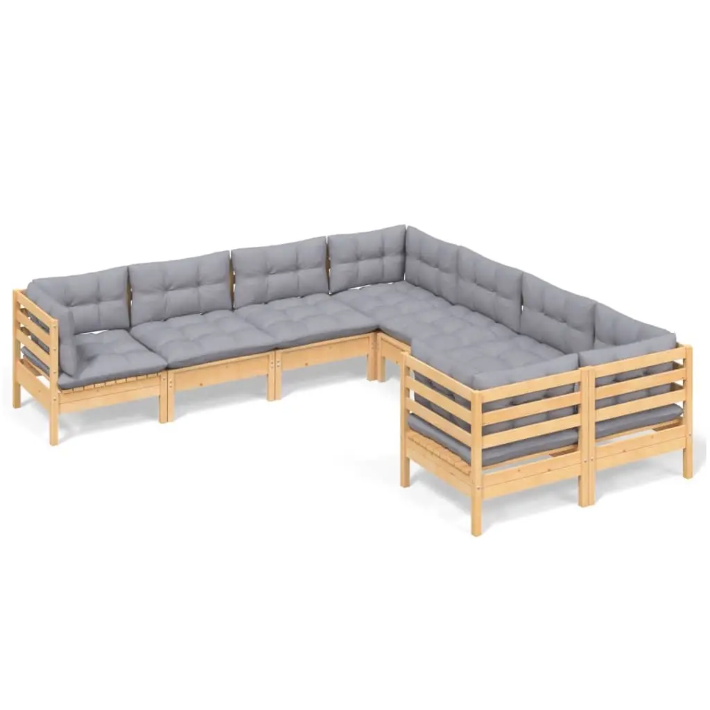 8 Piece Garden Lounge Set with Grey Cushions Solid Pinewood 3096970 - Furniture