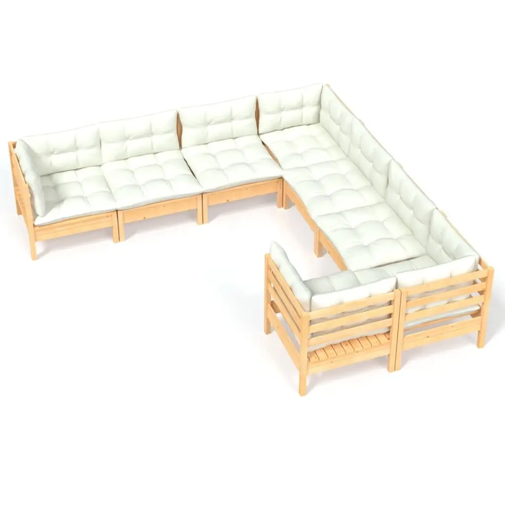 8 Piece Garden Lounge Set with Cream Cushions Solid Pinewood 3096971 - Furniture