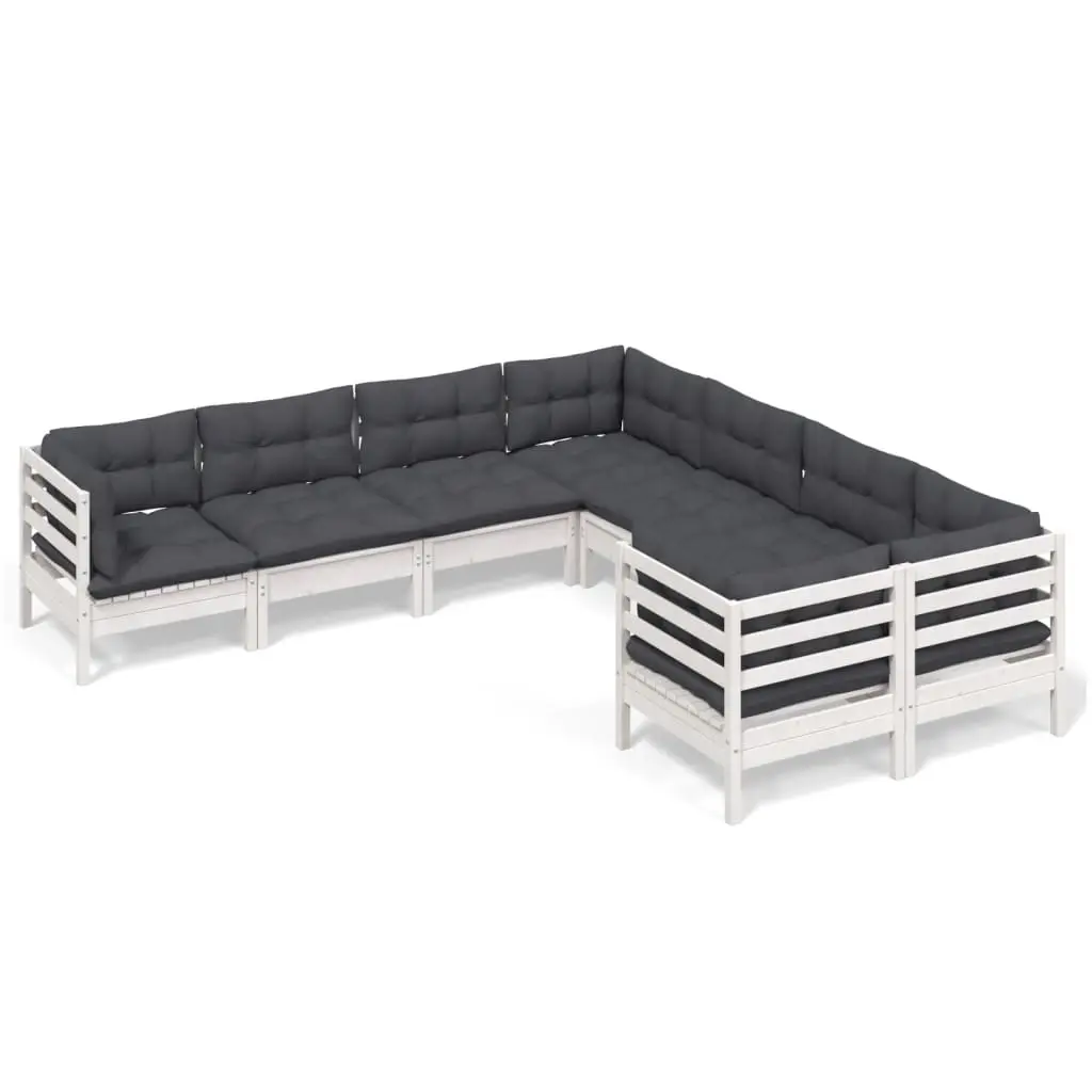 8 Piece Garden Lounge Set with Cushions White Solid Pinewood 3096972 - Furniture