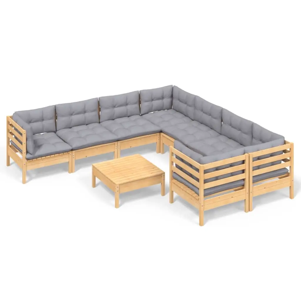 9 Piece Garden Lounge Set with Grey Cushions Pinewood 3096976 - Furniture