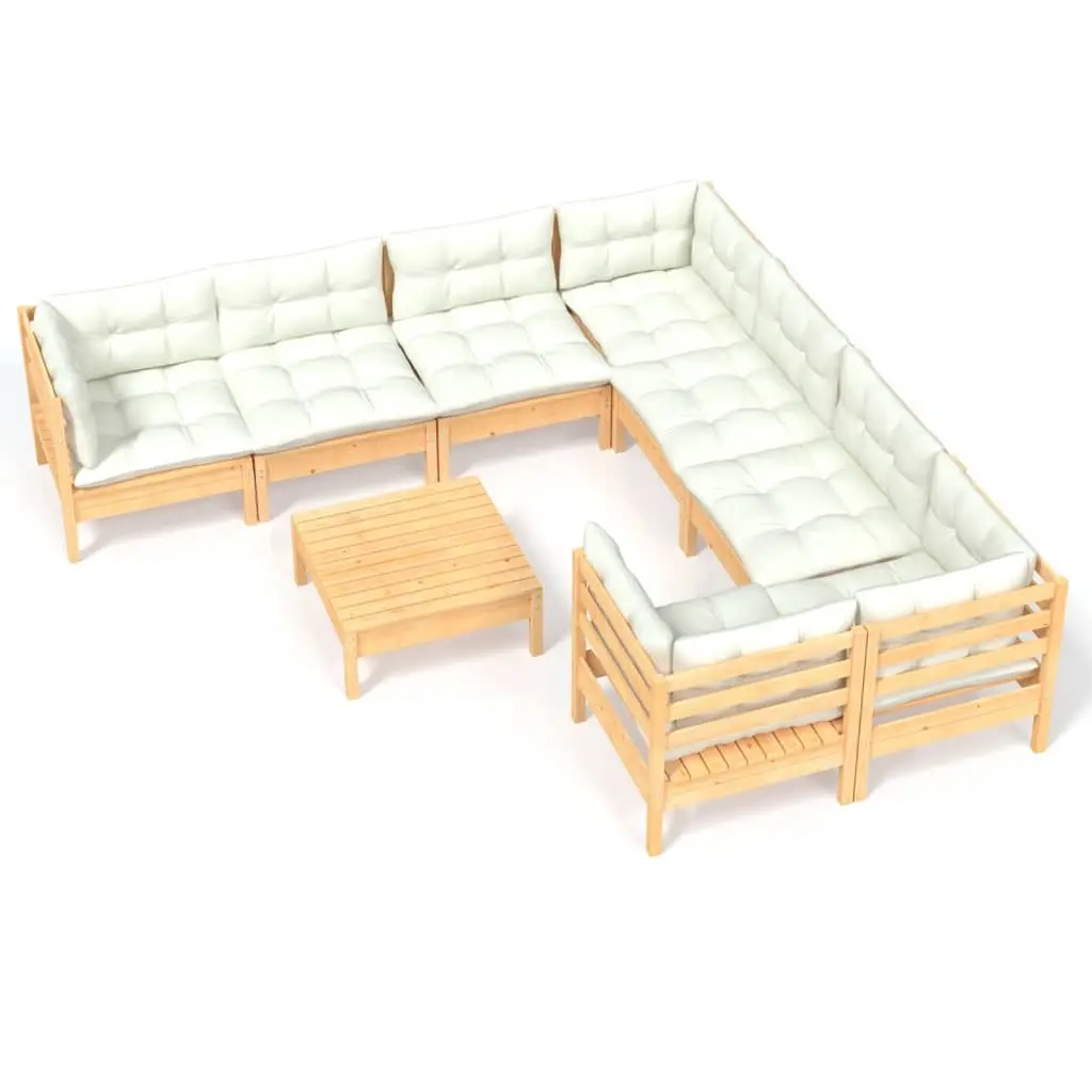 9 Piece Garden Lounge Set with Cream Cushions Pinewood 3096977 - Furniture