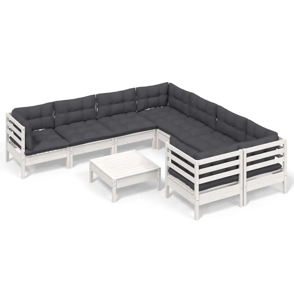 9 Piece Garden Lounge Set with Cushions White Pinewood 3096978 - Furniture
