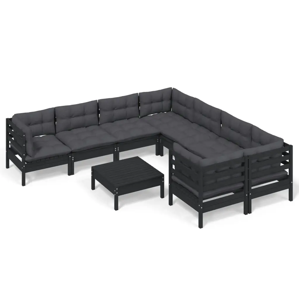 9 Piece Garden Lounge Set with Cushions Black Pinewood 3096981 - Furniture