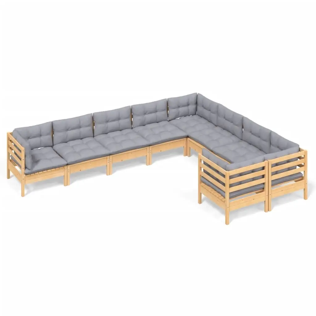 9 Piece Garden Lounge Set with Grey Cushions Pinewood 3096982 - Furniture