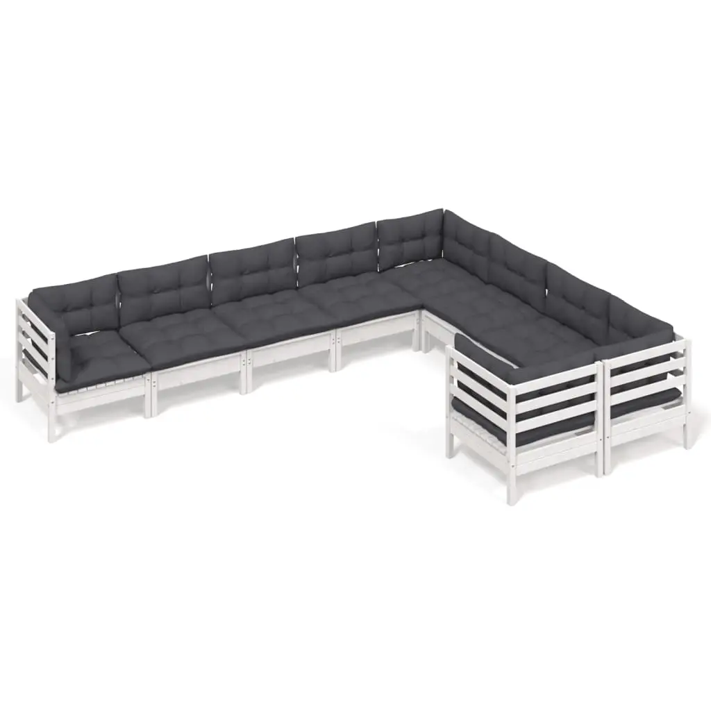 9 Piece Garden Lounge Set with Cushions White Pinewood 3096984 - Furniture