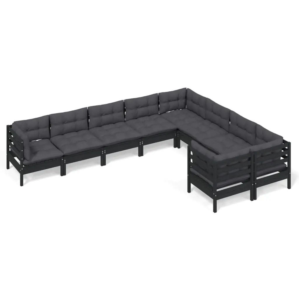 9 Piece Garden Lounge Set with Cushions Black Pinewood 3096987 - Furniture