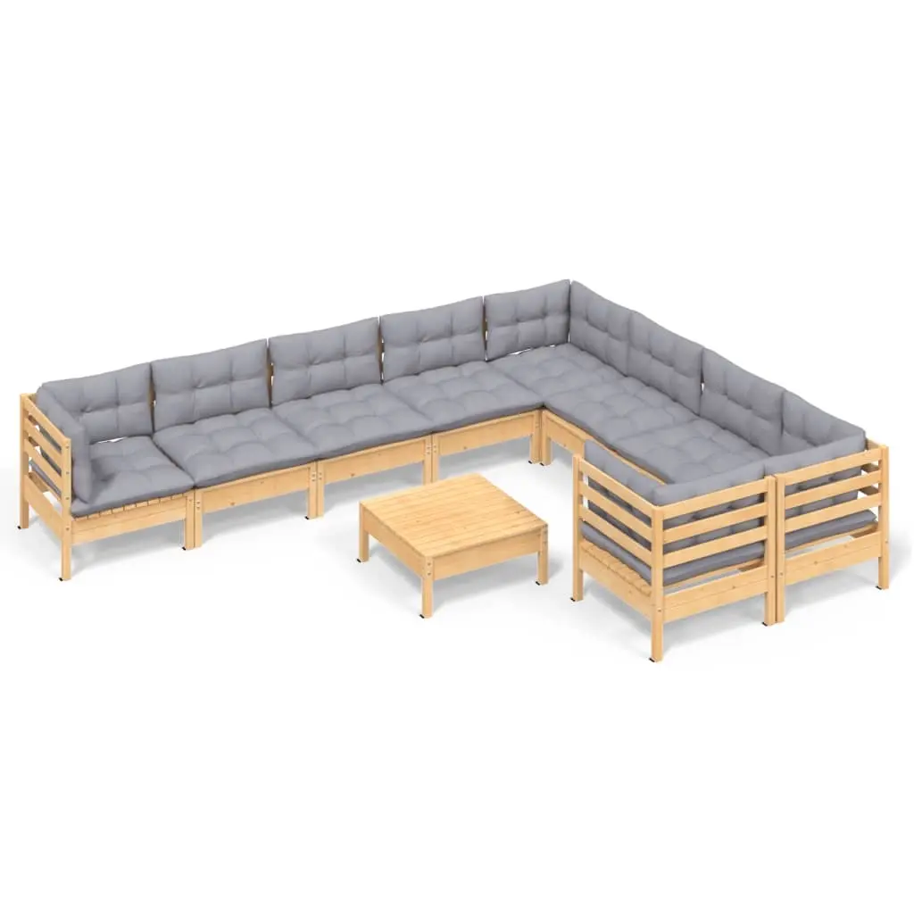 10 Piece Garden Lounge Set with Grey Cushions Pinewood 3096988 - Furniture
