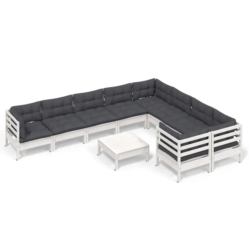 10 Piece Garden Lounge Set with Cushions White Pinewood 3096990 - Furniture