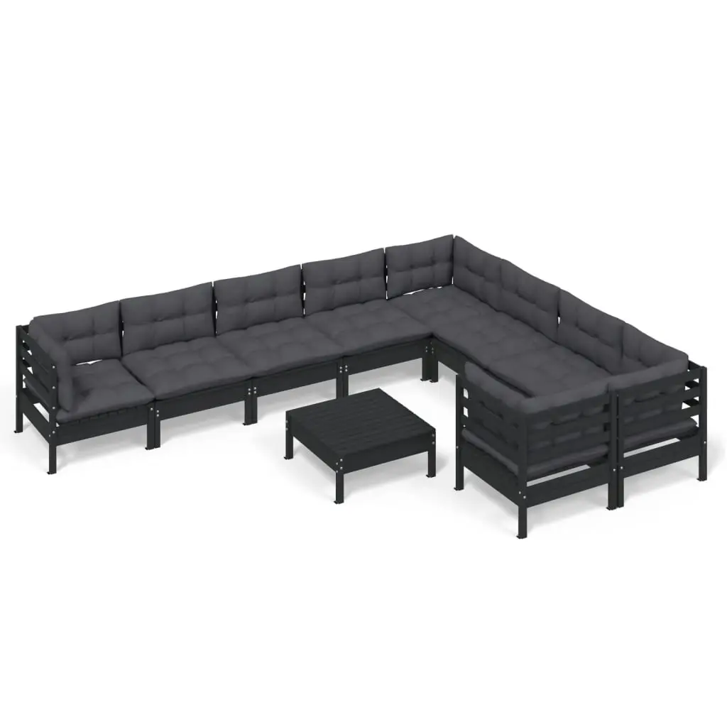 10 Piece Garden Lounge Set with Cushions Black Pinewood 3096993 - Furniture