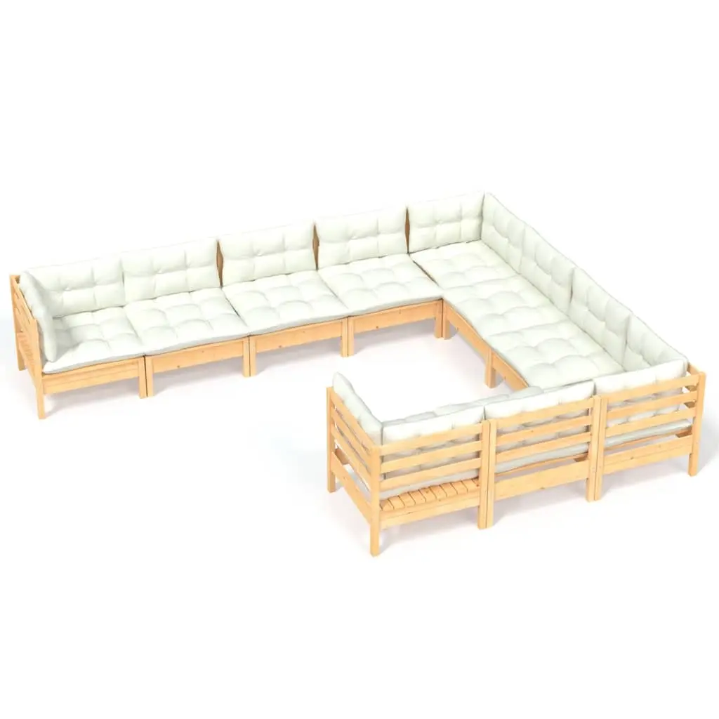 10 Piece Garden Lounge Set with Cream Cushions Pinewood 3096995 - Furniture