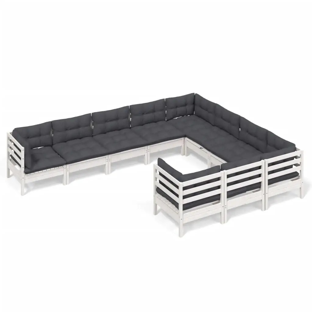 10 Piece Garden Lounge Set with Cushions White Pinewood 3096996 - Furniture