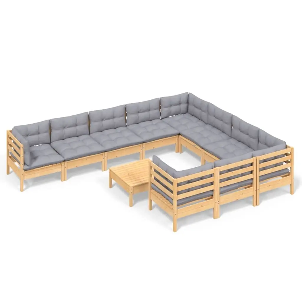 11 Piece Garden Lounge Set with Grey Cushions Pinewood 3097000 - Furniture