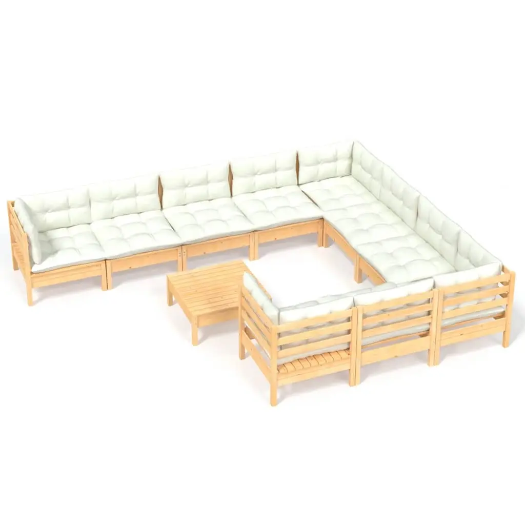 11 Piece Garden Lounge Set with Cream Cushions Pinewood 3097001 - Furniture