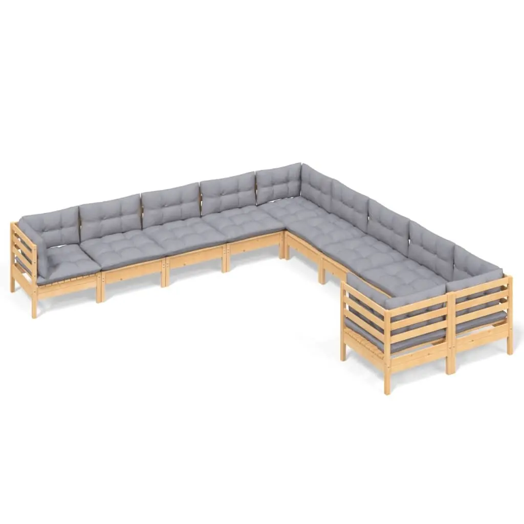10 Piece Garden Lounge Set with Grey Cushions Pinewood 3097006 - Furniture