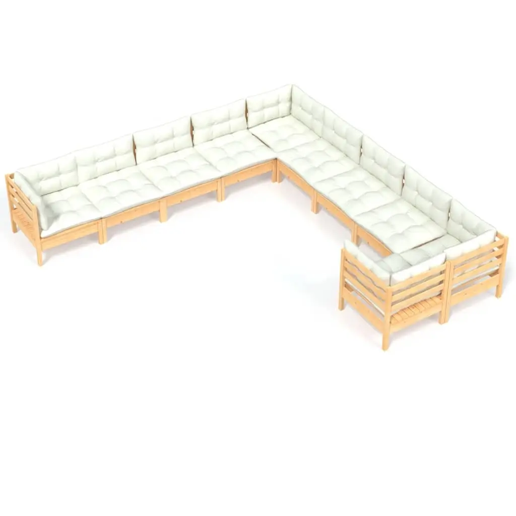 10 Piece Garden Lounge Set with Cream Cushions Pinewood 3097007 - Furniture