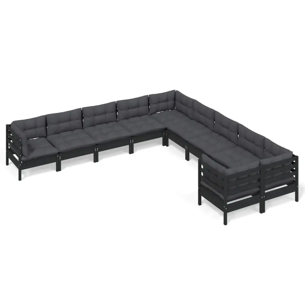 10 Piece Garden Lounge Set with Cushions Black Pinewood 3097011 - Furniture
