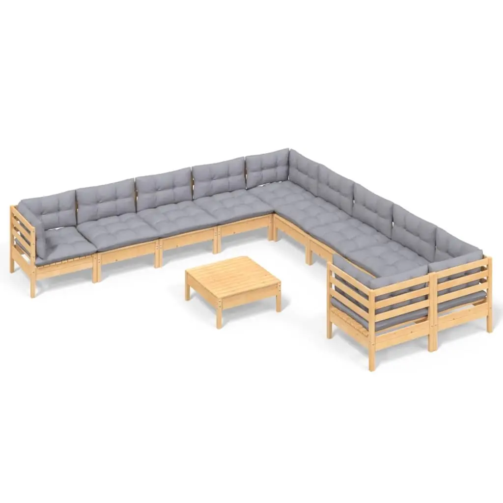 11 Piece Garden Lounge Set with Grey Cushions Pinewood 3097012 - Furniture