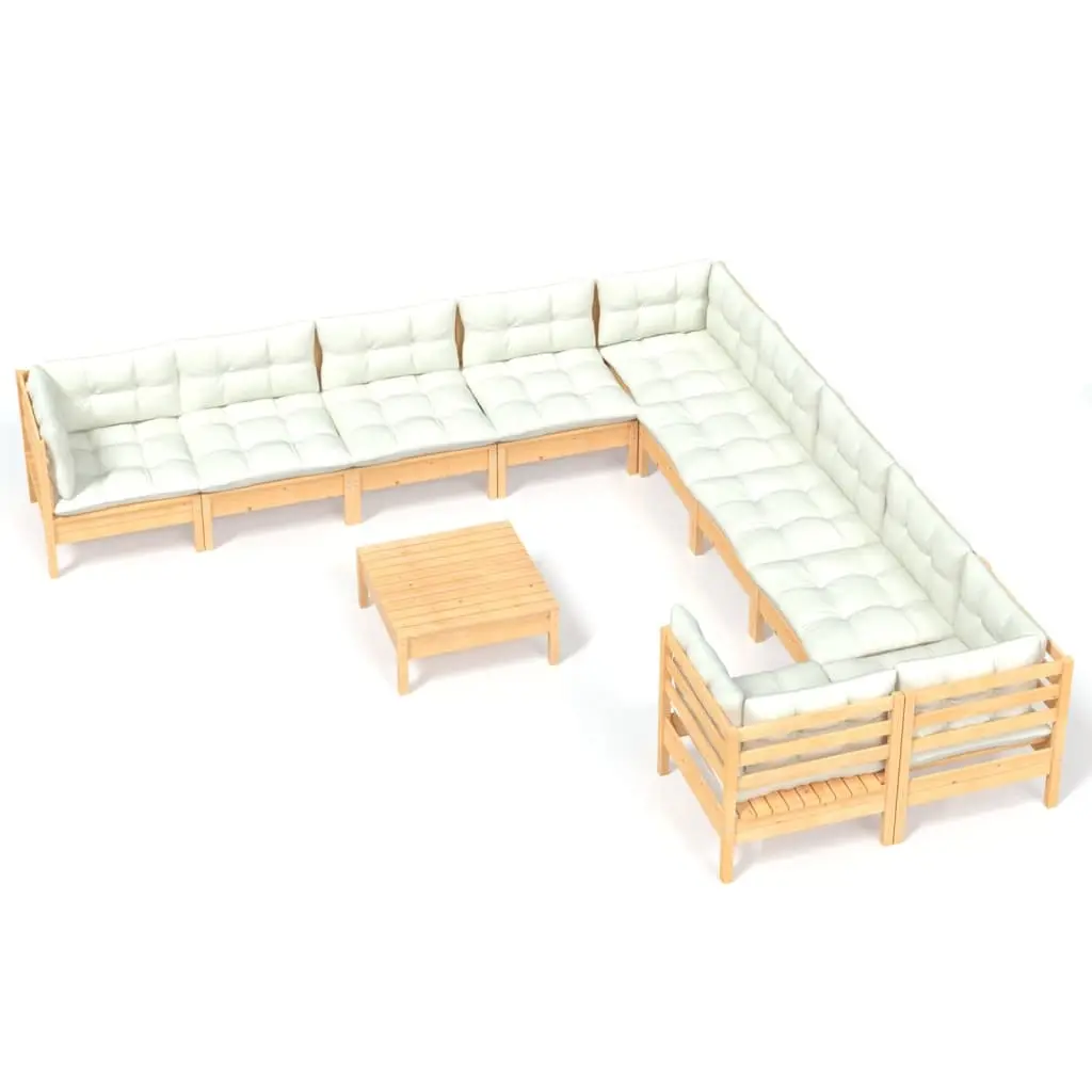 11 Piece Garden Lounge Set with Cream Cushions Pinewood 3097013 - Furniture