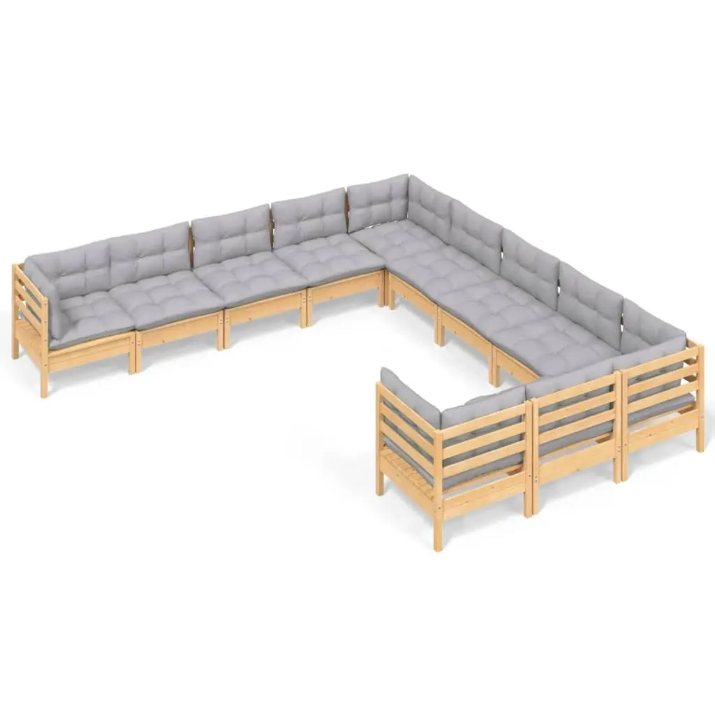 11 Piece Garden Lounge Set with Grey Cushions Pinewood 3097018 - Furniture
