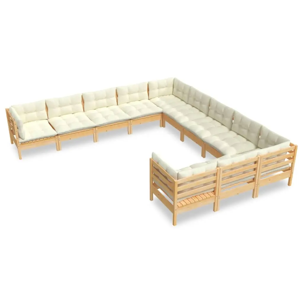 11 Piece Garden Lounge Set with Cream Cushions Pinewood 3097019 - Furniture