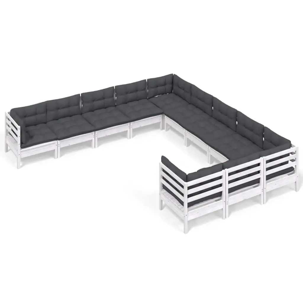 11 Piece Garden Lounge Set with Cushions White Pinewood 3097020 - Furniture